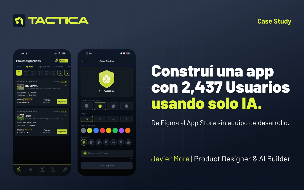 Tactica app case study — Javier Mora, Product Designer & AI Builder, shipped a soccer app with 2,437 users using AI